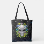 Alien Gesicht und Blume Kunst Tasche (Rückseite)