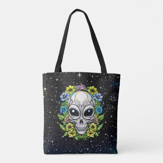 Alien Gesicht und Blume Kunst Tasche (Rückseite)