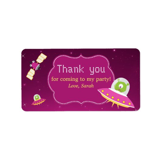 Alien Girl Birthday Gefallen Tags Label Adressaufkleber (Vorne)