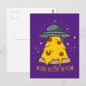 Alien glaubt an Pizza Postkarte (Vorne/Hinten)