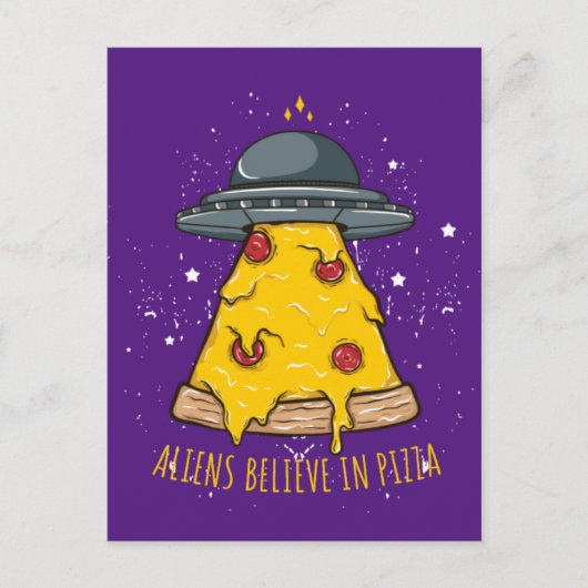 Alien glaubt an Pizza Postkarte (Vorderseite)