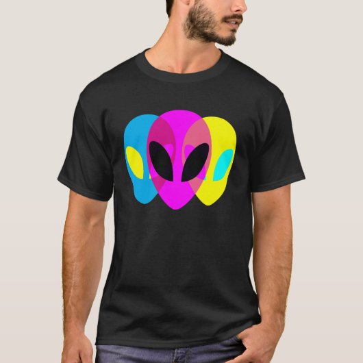 Alien Grau CMYK Tryptisch T-Shirt (Vorderseite)