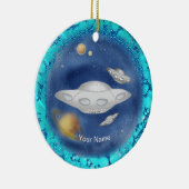 Alien Graues Raumschiff individueller Name Schmuck Keramik Ornament (Rechts)