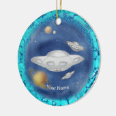 Alien Graues Raumschiff individueller Name Schmuck Keramik Ornament (Links)