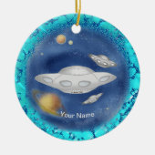 Alien Gray Spaceship individuelle Name Ornament (Vorne)