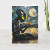 Alien Green Eyes Eating Noodles Jeden Anlasses Karte (Vorderseite)