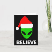 Alien Green Face Christmas Santa Hat Believe Karte (Vorderseite)