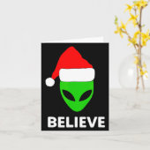Alien Green Face Christmas Santa Hat Believe Karte (Gelbe Blume)