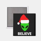 Alien Green Face Christmas Santa Hat Believe Magnet (Vorderseite/Rückseite)