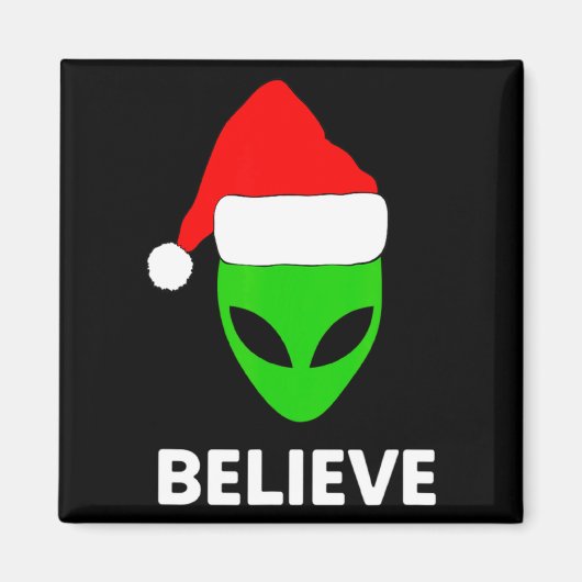 Alien Green Face Christmas Santa Hat Believe Magnet (Vorne)