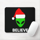 Alien Green Face Christmas Santa Hat Believe Mousepad (Mit Mouse)