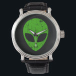 Alien Green Head ufo Science Fiction Extraterrestl Armbanduhr<br><div class="desc">Alien grüner Kopf ufo Science Fiction extrarestrisches Grunge Lächeln Gesicht</div>