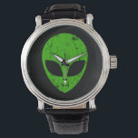 Alien Green Head ufo Science Fiction Extraterrestl Armbanduhr<br><div class="desc">Alien grüner Kopf ufo Science Fiction extrarestrisches Grunge Lächeln Gesicht</div>
