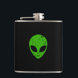 Alien Green Head ufo Science Fiction Extraterrestl Flachmann<br><div class="desc">Alien grüner Kopf ufo Science Fiction extrarestrisches Grunge Lächeln Gesicht</div>
