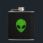 Alien Green Head ufo Science Fiction Extraterrestl Flachmann<br><div class="desc">Alien grüner Kopf ufo Science Fiction extrarestrisches Grunge Lächeln Gesicht</div>