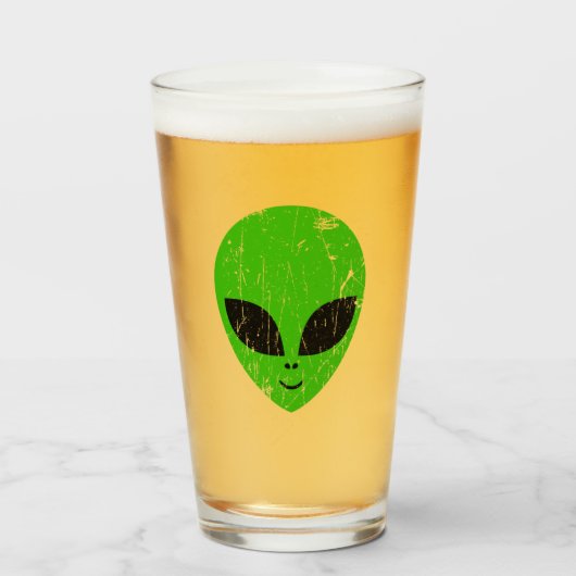 Alien Green Head ufo Science Fiction Extraterrestl Glas (Vorne (Gefüllt))