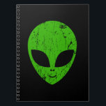 Alien Green Head ufo Science Fiction Extraterrestl Notizblock<br><div class="desc">Alien grüner Kopf ufo Science Fiction extrarestrisches Grunge Lächeln Gesicht</div>