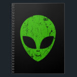 Alien Green Head ufo Science Fiction Extraterrestl Notizblock<br><div class="desc">Alien grüner Kopf ufo Science Fiction extrarestrisches Grunge Lächeln Gesicht</div>