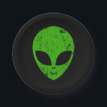 Alien Green Head ufo Science Fiction Extraterrestl Pappteller<br><div class="desc">Alien grüner Kopf ufo Science Fiction extrarestrisches Grunge Lächeln Gesicht</div>