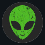 Alien Green Head ufo Science Fiction Extraterrestl Runder Aufkleber<br><div class="desc">Alien grüner Kopf ufo Science Fiction extrarestrisches Grunge Lächeln Gesicht</div>