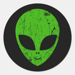 Alien Green Head Ufo Science Fiction Runder Aufkleber