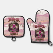 Alien GRILLEN Cow Abduction Joke Ofenhandschuh & Topflappen-Set (Vorderseite)