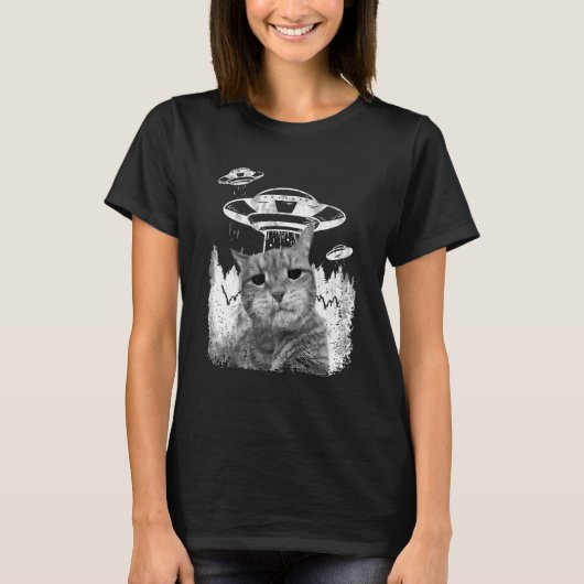 Alien  Grummpy Cat Selfie With Spaceship Behind T-Shirt (Vorderseite)