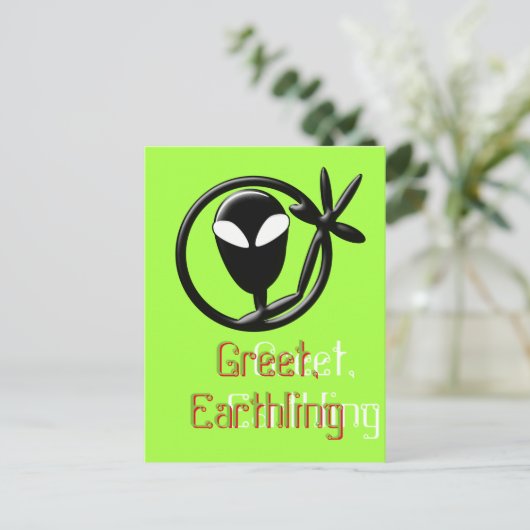 Alien Gruß Postkarte (Stehend Vorderseite)