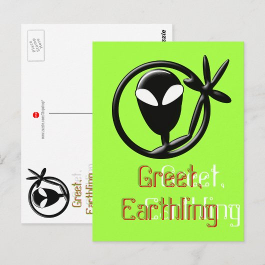 Alien Gruß Postkarte (Vorne/Hinten)