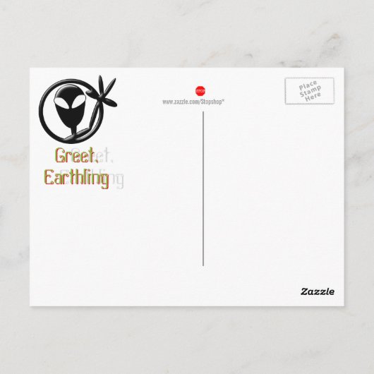 Alien Gruß Postkarte (Rückseite)