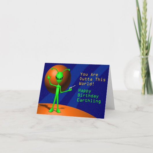 Alien Happy Birthday Card Karte (Vorderseite)