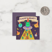 Alien Happy Birthday Mitteilungskarte (Vorderseite/Rückseite Beispiel)