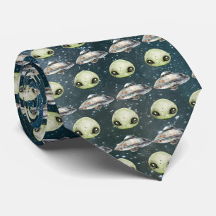 Alien Head and Space Ship Krawatte
