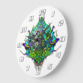 Alien Head - Aqua mit Zahlen Große Wanduhr (Winkel)