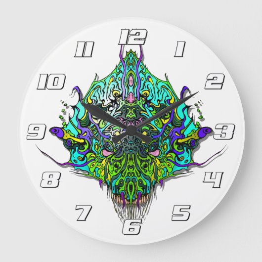 Alien Head - Aqua mit Zahlen Große Wanduhr (Vorderseite)