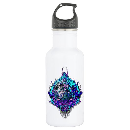 Alien Head - blau und lila Edelstahlflasche (Vorderseite)