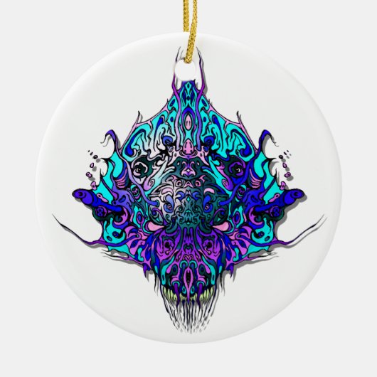 Alien Head - blau und lila Keramik Ornament (Vorne)