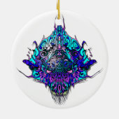 Alien Head - blau und lila Keramik Ornament (Hinten)