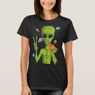 Alien Head Eating Pizza Ufo Extraterrestrische Män T-Shirt