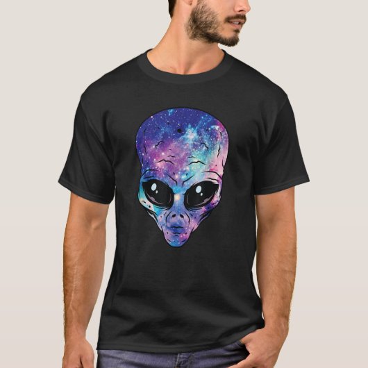 Alien Head Face Starry Night Sky UFO Hunter Space T-Shirt (Vorderseite)