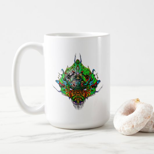 Alien Head green tribal design Kaffeetasse (Mit Donut)