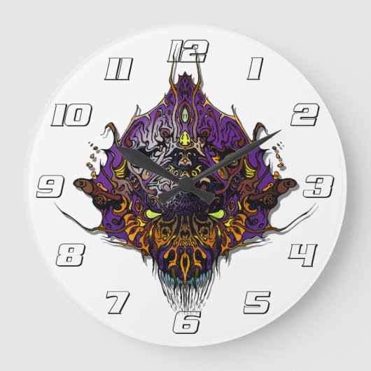 Alien Head - lila Große Wanduhr (Vorderseite)