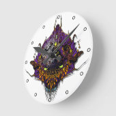 Alien Head - lila mit Punkten Runde Wanduhr (Winkel)