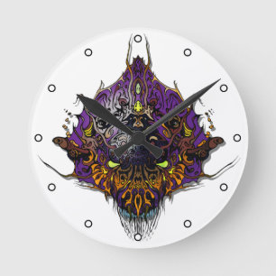 Alien Head - lila mit Punkten Runde Wanduhr