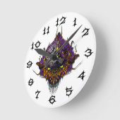 Alien Head - lila Runde Wanduhr (Winkel)