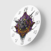 Alien Head - lila Runde Wanduhr (Winkel)