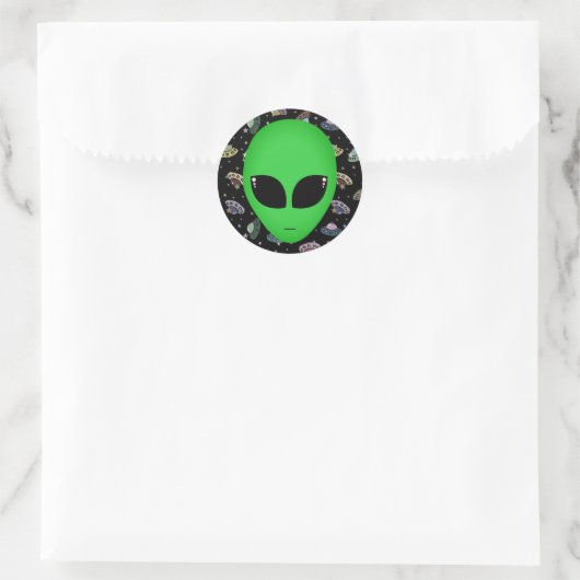 Alien Head Outer Space Flying UFO Runder Aufkleber (Tasche)