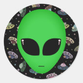 Alien Head Outer Space Flying UFO Runder Aufkleber (Vorderseite)