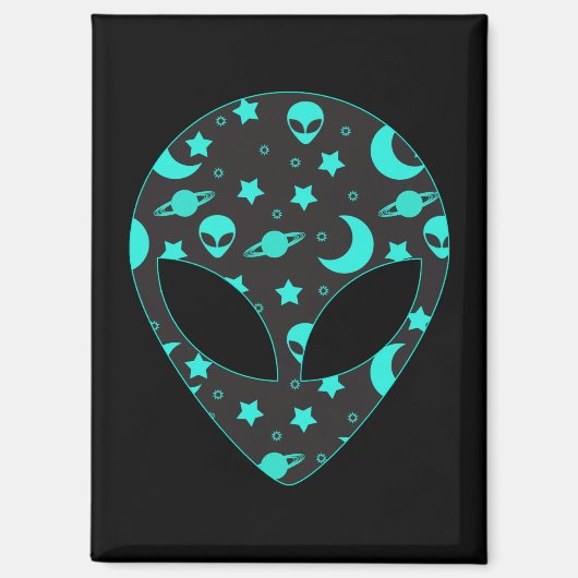 Alien Head Space Muster Design Magnet (Vorderseite)