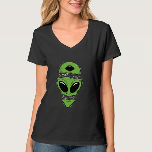 Alien Head Split Offen mit Galaxien Inside Art T-Shirt (Vorderseite)